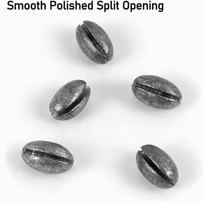 Dr.Fish 100 Pack Oval Split Shot Sinkers, Lead Fishing Weight Clip On Fishing Line Tackle Fly Fishing Freshwater Crappie Trout