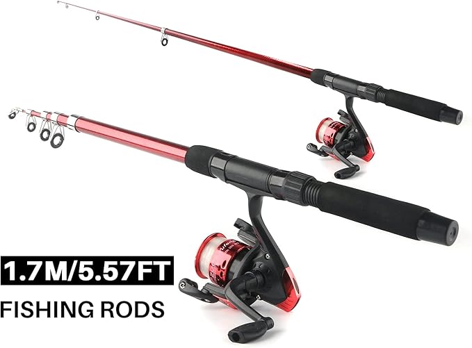 Telescopic Fishing Rod Reel Combo 2pcs 5.9FT/6.89FT Collapsible Fishing Pole Spinning Reel Lures Tackle Bag All-in-one Fishing Gear Fishing Rod Kit for Beginner Youth Adults Kids