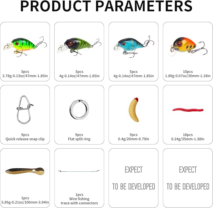 TSKS Fishing Artificial Lures Kit Mixed Including Front Diving Fin Minnow Surface Popper Crank Baits Pencil VIB with Hook and Soft Lures Accessories for Saltwater Freshwater Trout Bass Tackle Gift Set