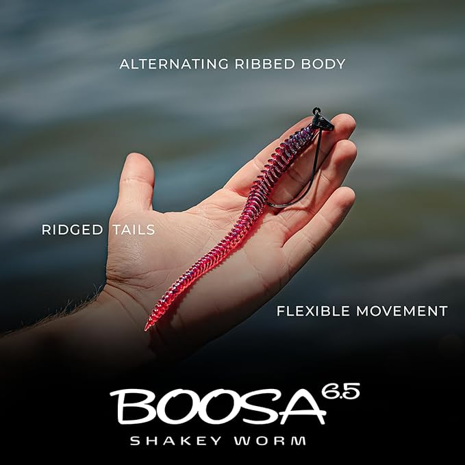 6th Sense – Boosa Shakey Worm – Alternating Ribbed Body, Flexible Movement, Bulbous Tail Action (10/pk) - Made in The USA