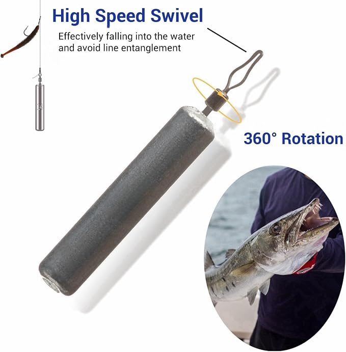 48Pcs Drop Shot Weights Set, Slim Pencil Style Lead Fishing Weights Sinkers Kit for Dropshot Rigging 6 Sizes Assorted with Barrel Swivel and Rig Beads