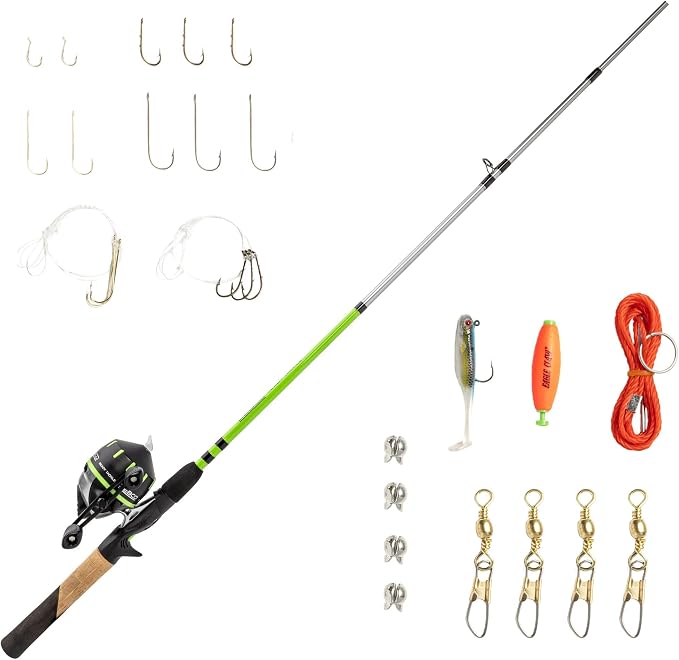Zebco Ready Tackle Spinning Combo, 5-Foot 6-Inch, 2-Piece Fishing Rod, Size 30 Reel, 8-Pound Line, 29-Piece Tackle Kit