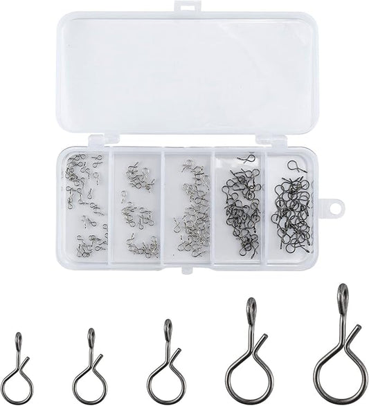 Alwonder 150-Pack Fly Fishing Snaps Twist Clips, 3/5 Sizes Stainless Steel Quick Change Lure Snaps No Knot Clip Quick Snap Fast Snap Lure Connector for Jigs Lures Fishing Clips Swivels Terminal Tackle