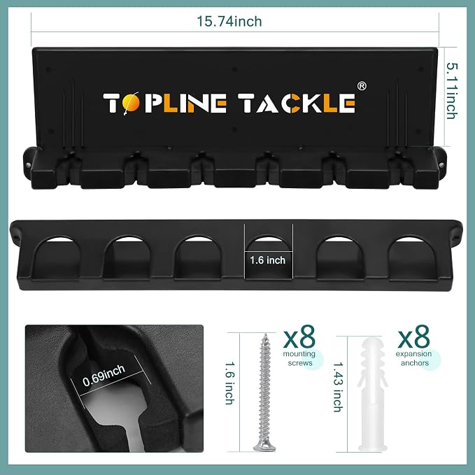 2 Set Vertical Fishing Rod Holders for Garage, Wall Mounted Fishing Pole Holders, Fishing Rod Rack for Storage 12 Rods