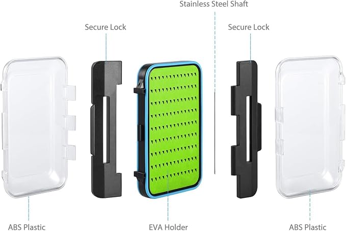 Gonex Fly Boxes for Fly Fishing Jig Boxes Two-Sided Waterproof Lightweight Fly Fishing Box Easy Grip Transparent Lid Fly Fishing Lures Box, 5.9"x 3.8"x 1.77", Green