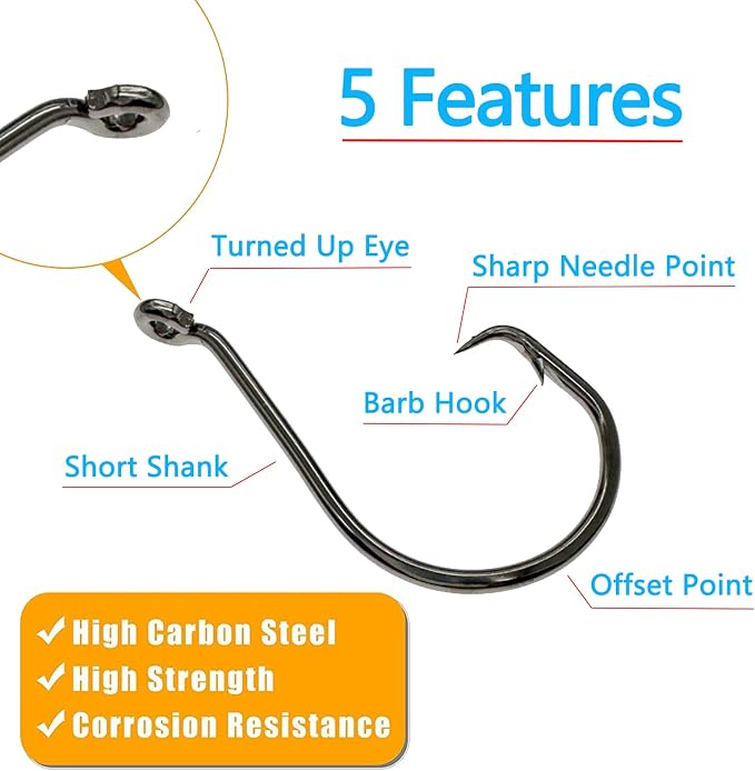 Afmivs Fishing Hooks Saltwater, 160PCS Circle Hooks Saltwater, Fish Hooks for Fishing Gear Tackle, Catfish Octopus Hook #1 1/0 2/0 3/0 4/0 5/0 6/0 8/0 Black High Carbon Steel with Portable Plastic Box