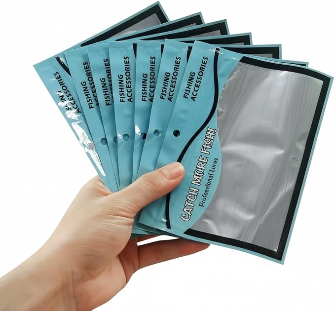 50pcs Soft Plastic Bait Packaging Bags,Fishing Hook Package Storage Bags, 6"x4" Waterproof Zipper Bags for Fishing Tackle | Thickened PE Material with Reinforced Seams | Aluminum Foil Back