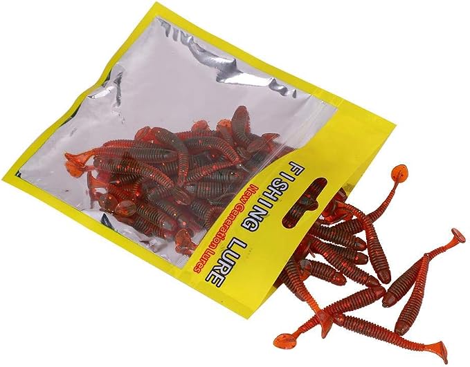 Tbest 50 Pcs 5cm Soft Fishing Lures, Plastic Fishing Bait T-Tail Grub Worm Baits Fish Tackle Accessory 9 Colors