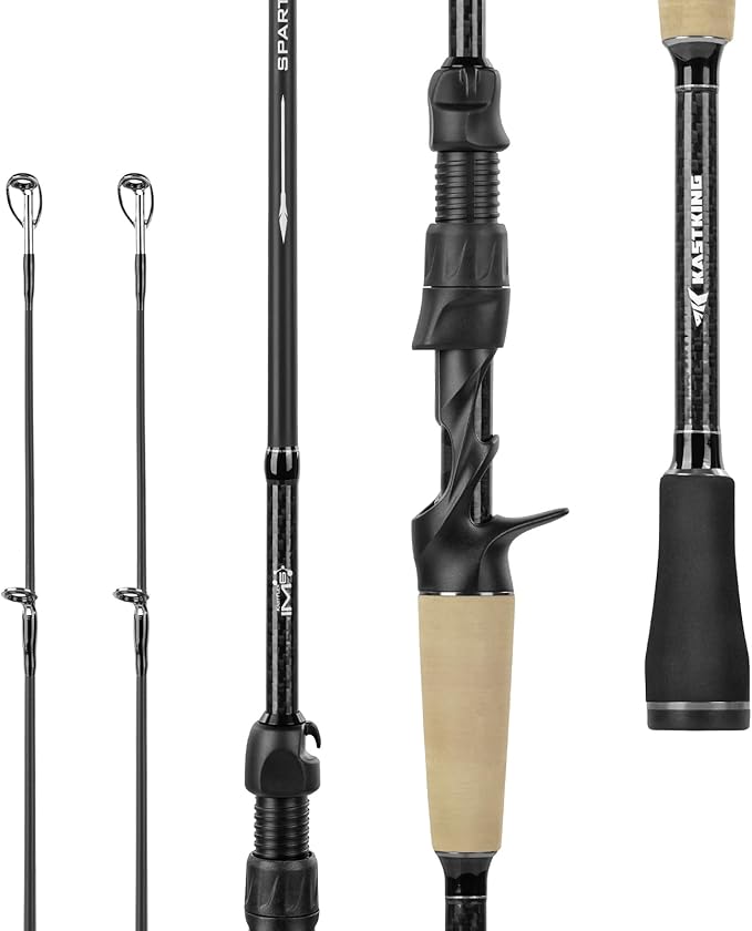 KastKing Spartacus II Plus Twin-Tip Spinning & Casting Rods, IM6 Graphite Blanks, Stainless Steel Frame with Zirconium Oxide Rings, 2-Piece Rods with Extra Tip Section, PTS, No-Slip Grip, Hook Keeper