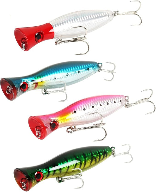 Large Top Water Popper Lure: 2pcs 3D Eyes Tuna Popper Saltwater Fishing Lures for Surf Fishing Gt Tuna Kingfish Large Predator Fish