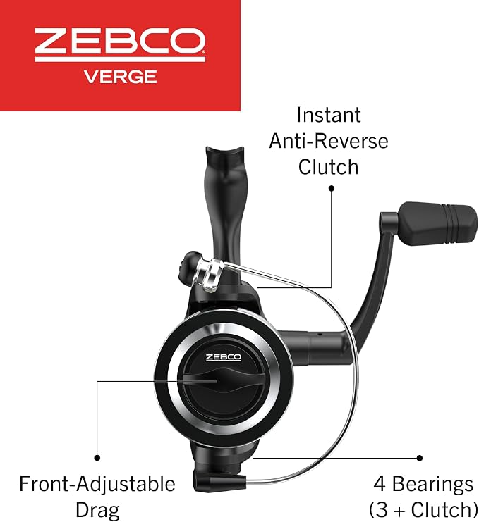 Zebco Verge Spinning Reel and Fishing Rod Combo, Changeable Right- or Left-Hand Retrieve, Pre-Spooled with Zebco Fishing Line