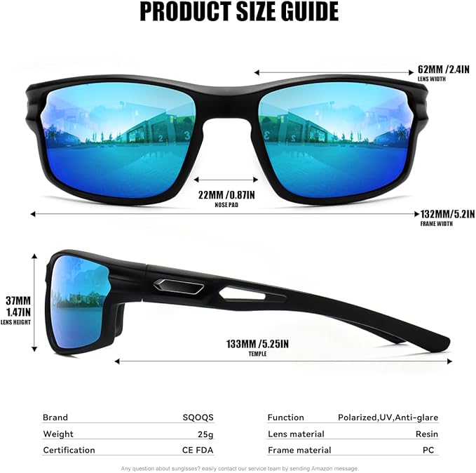 Polarized Sports Sunglasses for Men UV400 Protection, Lightweight Wrap Around Sun Glasses for Fishing Cycling Running