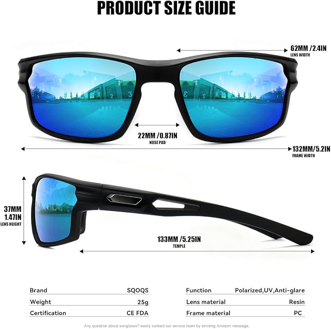 Polarized Sports Sunglasses for Men UV400 Protection, Lightweight Wrap Around Sun Glasses for Fishing Cycling Running