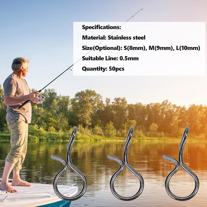 50pcs Fishing Clips, Black Stainless Steel Quick Release Small Fly Hook Lure Fishing Snaps for Lures Hooks and Terminal Tools (S)