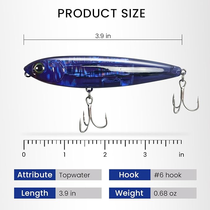 Pristis 3 pcs Topwater Fishing Plopper Lures, Floating Popper Bait Set with Chemically Sharpened Hooks for Saltwater Freshwater, Top Water Plopping Swimbait Teaser for Bass Tuna Perch Pike Crappie