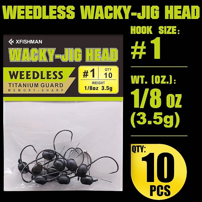 Weedless-Wacky-Rig-Hooks-Weedless-Jig-Head Worm Weights Hook for Bass Fishing 10 Pack