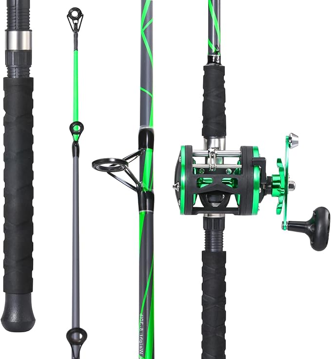 Sougayilang Progressive Glass Fishing Pole Conventional Reel Combo Medium Heavy for Catfish Salmon and Steelhead-7'0"