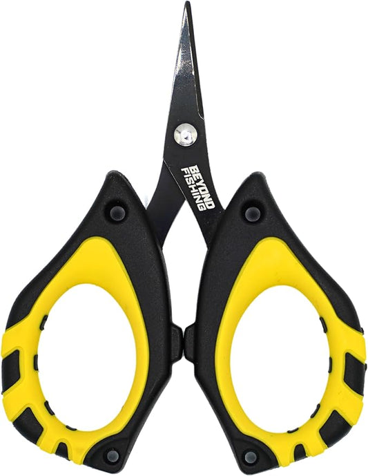 Beyond Fishing - 4.5” Fishing Scissors for Braided Line, Stainless Steel with Serrated Blades, Non Slip Grip, Large Finger Holes Fishing Line Cutter