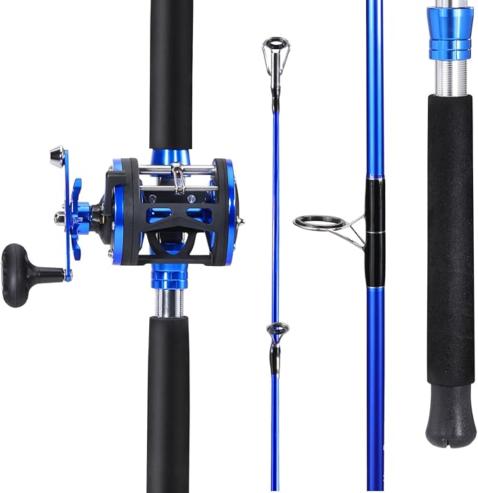 Sougayilang Fishing Rod Combo, 2-Piece Trolling Fishing Reel Combo with 3.8:1 Gear Ratio & 3+1 Bearings, Aluminum Reel Seat for Saltwater/Big Game Fish