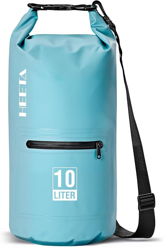 HEETA Waterproof Dry Bag with Front Zippered Pocket for Women Men, 5L/10L/20L/30L/40L Roll Top Lightweight Dry Storage Bag Backpack for Travel, Kayaking, Boating, Rafting, Camping, Hiking & Beach