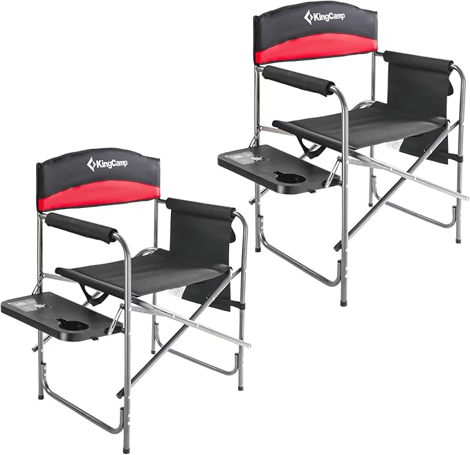 KingCamp 2-Pack Camping Folding Director Chairs with Side Table & Storage, Red