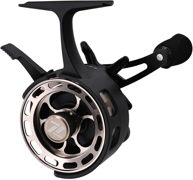 Ice Fishing Reel with Magnetic Drop, 3.2:1 Gear Ratio Inline Reel, 3+1 Ball Bearings Two-Way for Spool Lever for Winter Ice Fishing(left hand black)