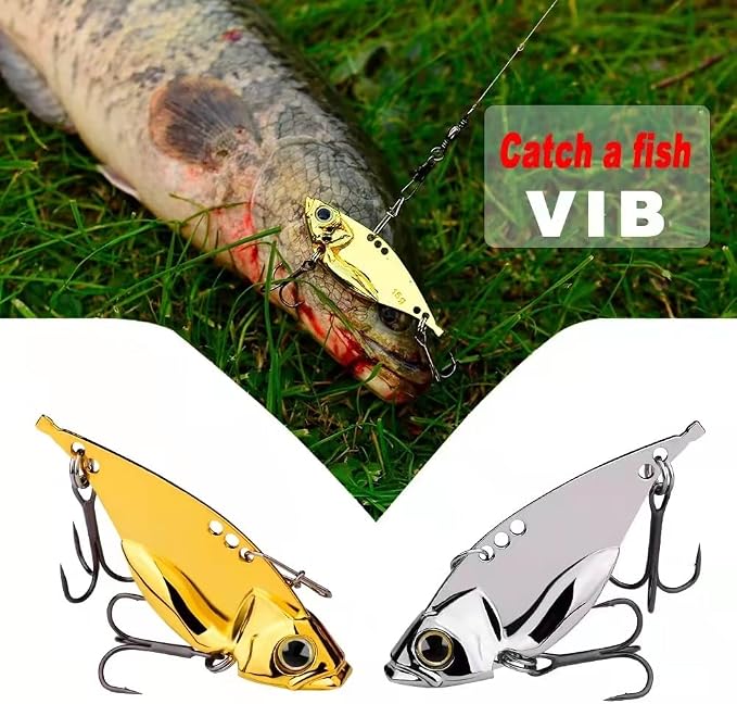 5 Pack Metal Blade Baits for Bass Fishing Lures Hard Metal VIB Fishing Spoons Crankbaits Swimbaits for Trout Walleye Crappie Saltwater Blade Bait Fishing