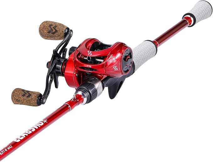 One Bass Spirit Flame Fishing Rod Reel Combo, Spinning & Baitcasting Fishing Pole with Graphite 2Pc Blanks, Stainless Steel Guides