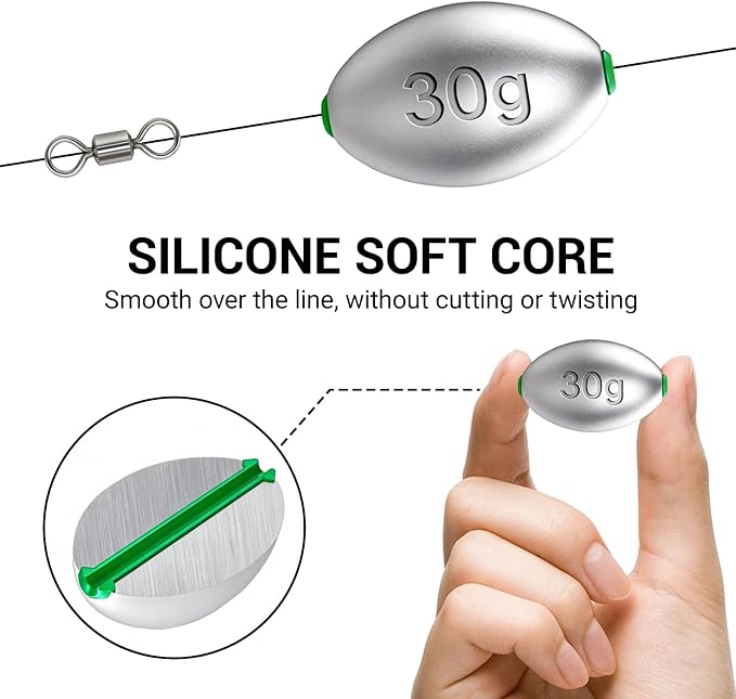 Fishing Egg Lead Sinkers Kit, 20pcs/25pcs Oval Shot Drop Weights Sinker for Bass Carp Catfish Saltwater Freshwater Casting Bottom Fishing Tackle (0.35oz/0.53oz/0.7/1oz)