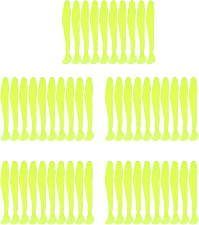 Tbest 50 Pcs 5cm Soft Fishing Lures, Plastic Fishing Bait T-Tail Grub Worm Baits Fish Tackle Accessory 9 Colors