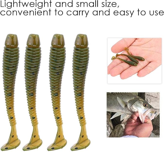 Tbest 50 Pcs 5cm Soft Fishing Lures, Plastic Fishing Bait T-Tail Grub Worm Baits Fish Tackle Accessory 9 Colors