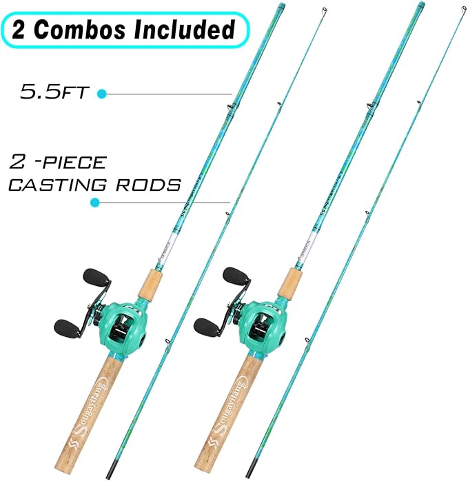 Sougayilang Fishing Rod and Reel Combo, 2-Piece 5-Foot 6-Inch Graphite & Fiberglass Rod, Durable and Strong, Quickset Anti-Reverse Fishing Reel (1Pack/2Pack)