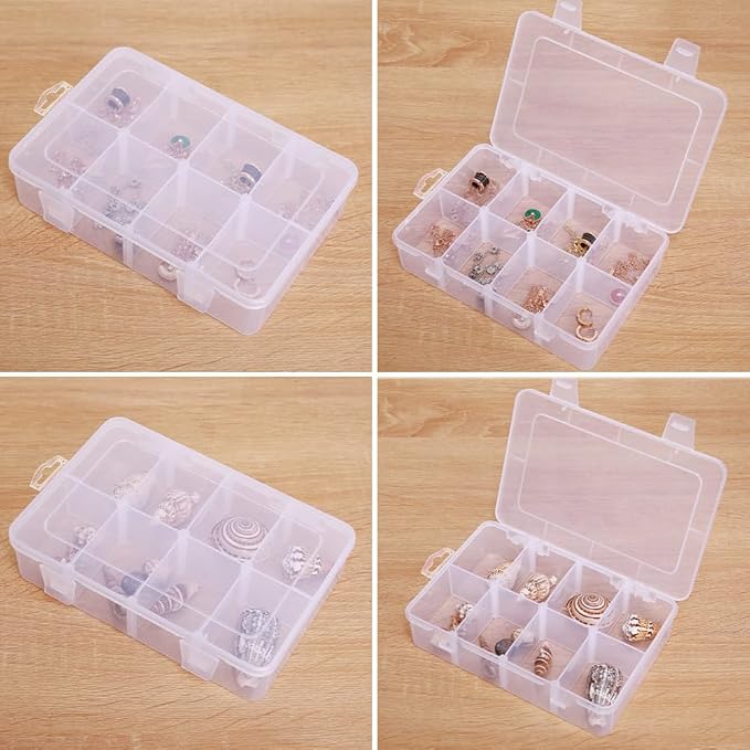 Vidifor 2 Packs 8-Compartments Art Supply Container, Clear Plastic Organizer Box with Dividers for Crafts Jewelry Fishing Tackles Hardware Metal