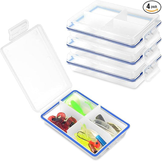 4 Pcs Mini Waterproof Tackle Organizer - Small Fly Fishing Box with Dividers for Hooks, Flies, Beads & Lures