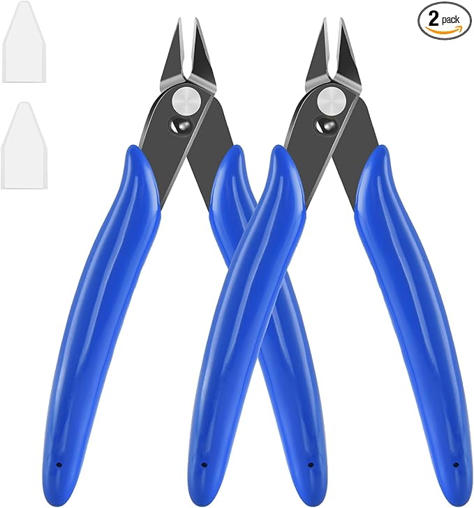 5 Inch Micro Flush Cutter, 2 Pack Small Wire Cutters Spring Loaded Cutting Pliers, Wire Cutters for Jewelry Making, Soft Copper Wire, Floral, Electronics, Model Craft, Heating Wire, 3D Print