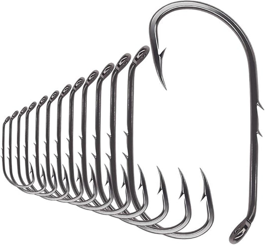Baitholder Fishing Hooks 100 Pack - Double-Barbed Long Shank for Bluegill Bass Trout Walleye Black/Red, 8/0-#8