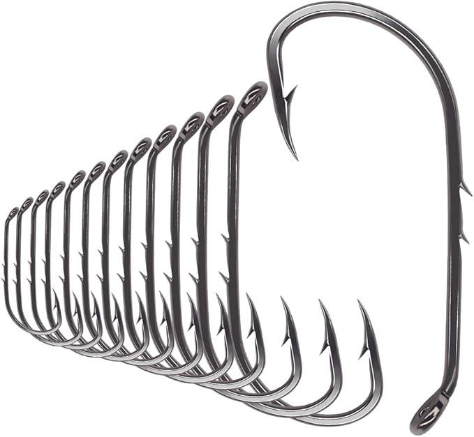 Baitholder Fishing Hooks 100 Pack - Double-Barbed Long Shank for Bluegill Bass Trout Walleye Black/Red, 8/0-#8