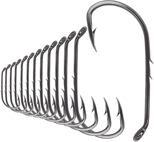 Baitholder Fishing Hooks 100 Pack - Double-Barbed Long Shank for Bluegill Bass Trout Walleye Black/Red, 8/0-#8