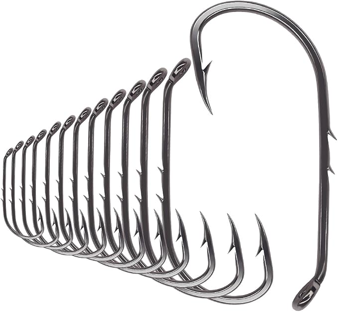 Baitholder Fishing Hooks 100 Pack - Double-Barbed Long Shank for Bluegill Bass Trout Walleye Black/Red, 8/0-#8