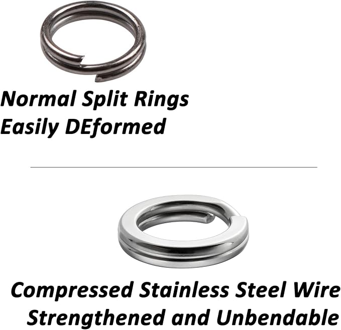 Dr.Fish Split Ring Stainless Steel Hyper Wire Flattened Fishing Lure Rings Heavy Duty Tackle Hook Line Connector Saltwater