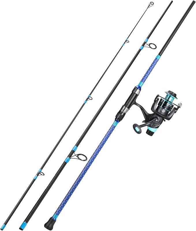 Sougayilang 3 Piece Baitfeeder Combo Surf Fishing Rod Combo Medium/Heavy Travel Spinning Rod with 4000 Size Reel (9'/10'/11'/12')