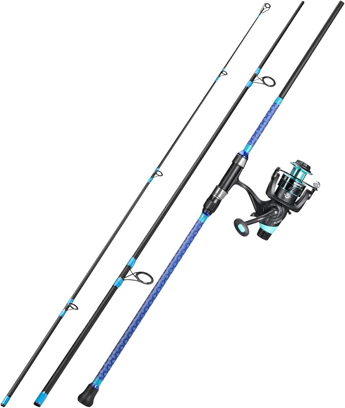 Sougayilang 3 Piece Baitfeeder Combo Surf Fishing Rod Combo Medium/Heavy Travel Spinning Rod with 4000 Size Reel (9'/10'/11'/12')
