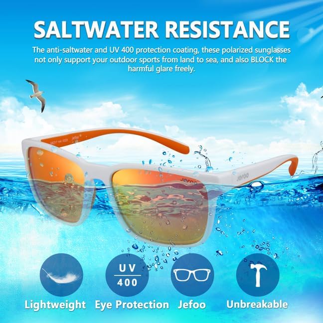 Jefoo Polarized Fishing Sunglasses for Men Women Kayaking Surfing Driving Lightweight Sports Sun Glasses UV Protection