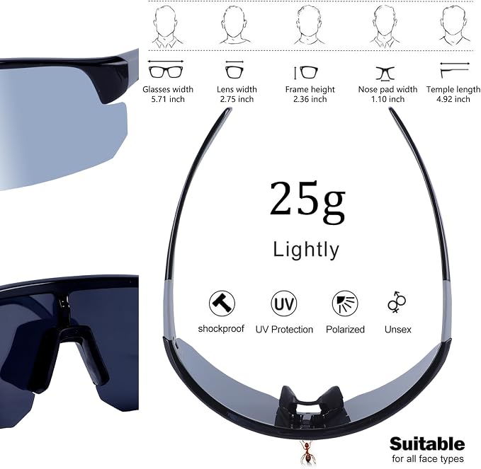 BangLong Lightweight Polarized Sports Sunglasses for Men Women, UV400 Protection Wrap-Around Sunglasses for Running Cycling