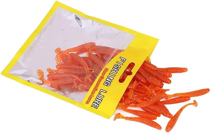 Tbest 50 Pcs 5cm Soft Fishing Lures, Plastic Fishing Bait T-Tail Grub Worm Baits Fish Tackle Accessory 9 Colors