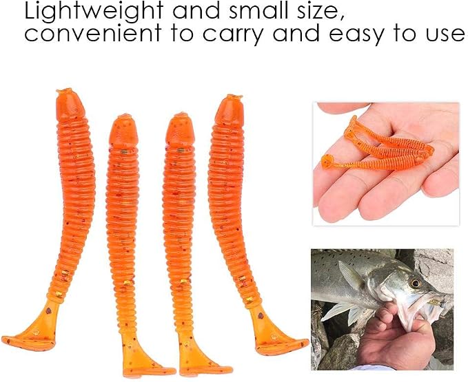 Tbest 50 Pcs 5cm Soft Fishing Lures, Plastic Fishing Bait T-Tail Grub Worm Baits Fish Tackle Accessory 9 Colors