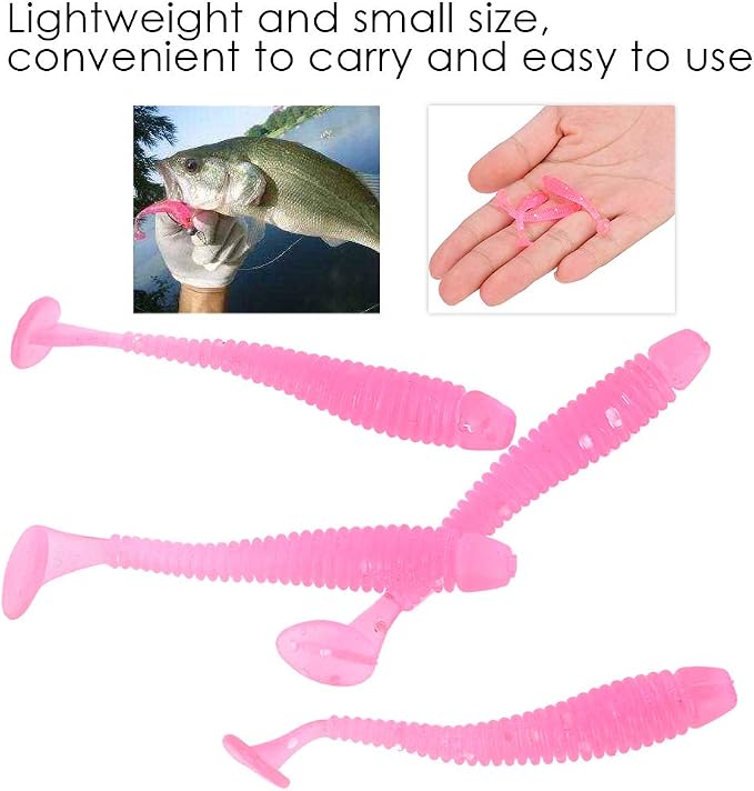 Tbest 50 Pcs 5cm Soft Fishing Lures, Plastic Fishing Bait T-Tail Grub Worm Baits Fish Tackle Accessory 9 Colors