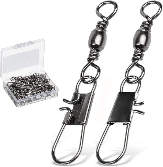 AMYSPORTS Fishing Tackle Barrel Swivel Snap High Strength Snap Swivel Saltwater Stainless Steel Fishing Barrel Snaps Interlock Snaps Freshwater Leader Lure Connnector Accessories