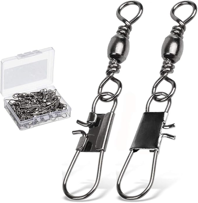 AMYSPORTS Fishing Tackle Barrel Swivel Snap High Strength Snap Swivel Saltwater Stainless Steel Fishing Barrel Snaps Interlock Snaps Freshwater Leader Lure Connnector Accessories