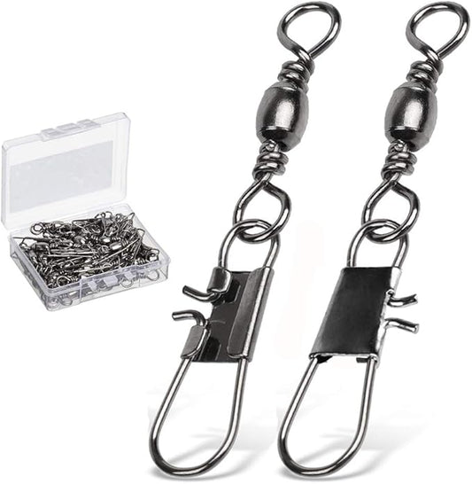 AMYSPORTS Fishing Tackle Barrel Swivel Snap High Strength Snap Swivel Saltwater Stainless Steel Fishing Barrel Snaps Interlock Snaps Freshwater Leader Lure Connnector Accessories